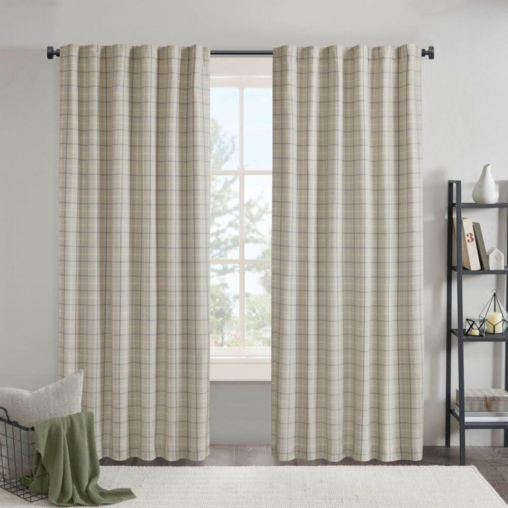 1PC 50x108" Plaid Rod Pocket and Back Tab Curtain Panel with Fleece Lining